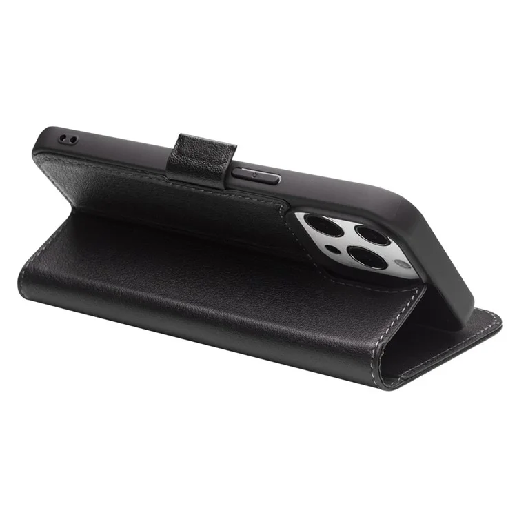 QIALINO Para iPhone 14 Pro Capa de Carteira de Couro Genuíno Estilo de Negócios à Prova de Quedas com Fecho Magnético - Preto