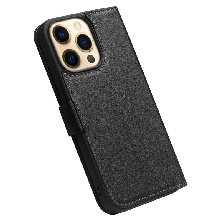 QIALINO Para iPhone 14 Pro Capa de Carteira de Couro Genuíno Estilo de Negócios à Prova de Quedas com Fecho Magnético - Preto