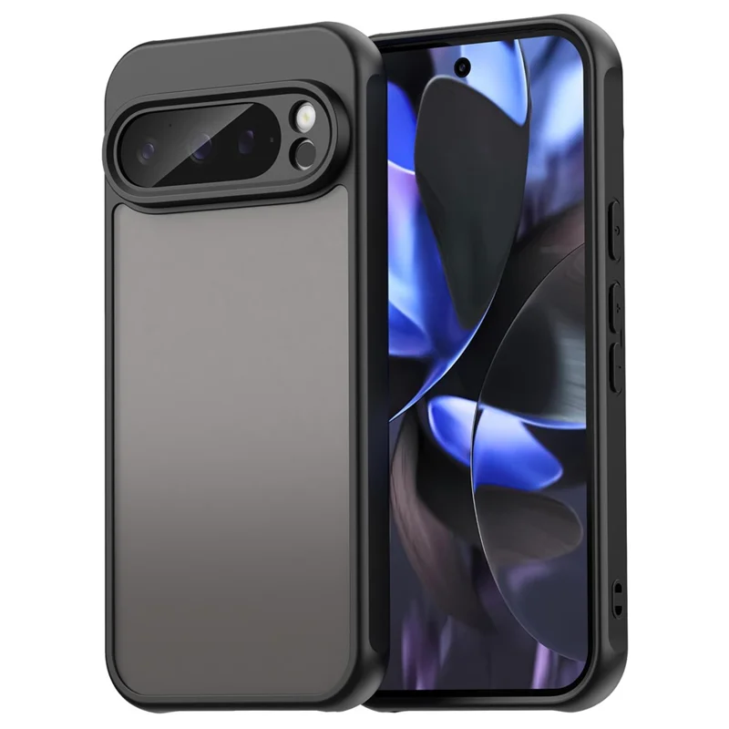 For Google Pixel 9 Pro Case Drop Proof Airbags Frosted Translucent PC + TPU Phone Back Cover - Black