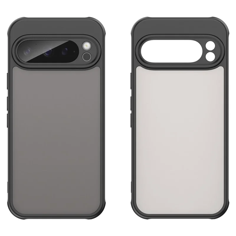 For Google Pixel 9 Pro Case Drop Proof Airbags Frosted Translucent PC + TPU Phone Back Cover - Black