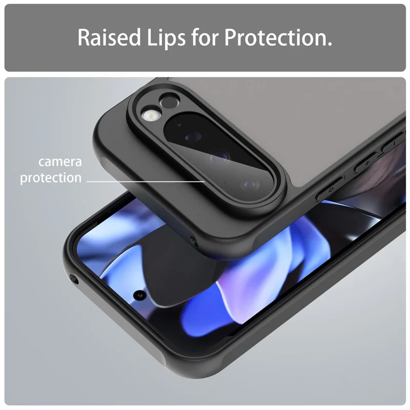 For Google Pixel 9 Pro Case Drop Proof Airbags Frosted Translucent PC + TPU Phone Back Cover - Black