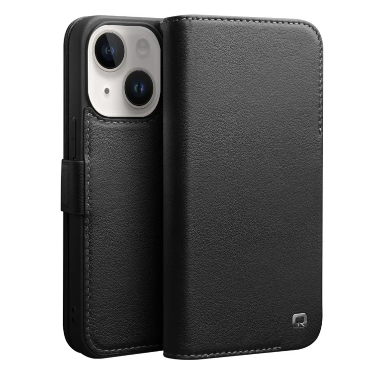 Qialino Pour Iphone 14 Plus Anti-drop Style Magretic Magnetic Ferme Getine le Cuir Flip Couvercle du Portefeuille Étui de Téléphone - le Noir