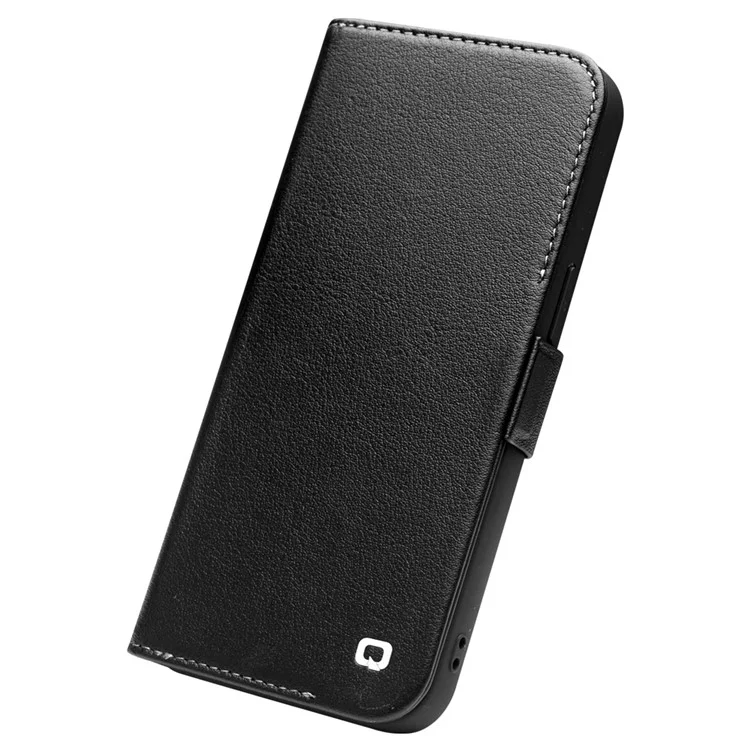 Qialino Pour Iphone 14 Plus Anti-drop Style Magretic Magnetic Ferme Getine le Cuir Flip Couvercle du Portefeuille Étui de Téléphone - le Noir