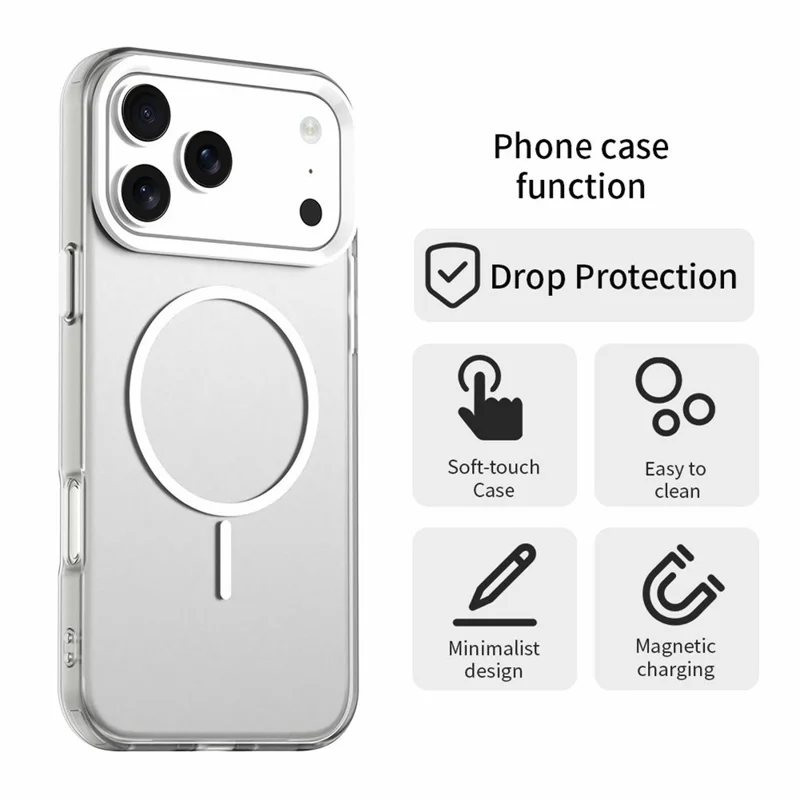 For iPhone 17 Pro Case Candy Color PC + TPU + PET Phone Cover Compatible with MagSafe - White