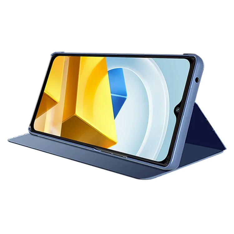 Per Xiaomi Poco M5 4G Surface Surface Elettroplatura di Copertina a Prova di Goccia Design Pun Pie in Pelle PU Custodia - Blu