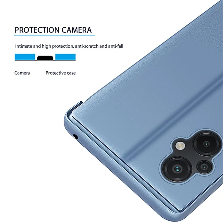 For Xiaomi Poco M5 4G Mirror Surface Electroplating Drop-proof Cover View Window Design PU Leather Phone Stand Case - Rose Gold