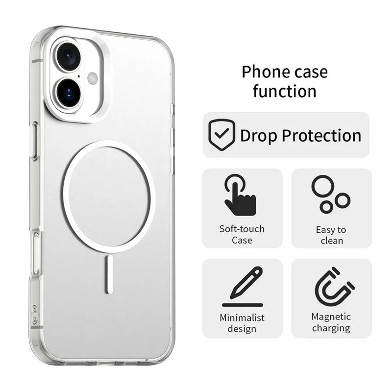 For iPhone 16 Case Candy Color PC + TPU + PET Phone Cover Compatible with MagSafe - White