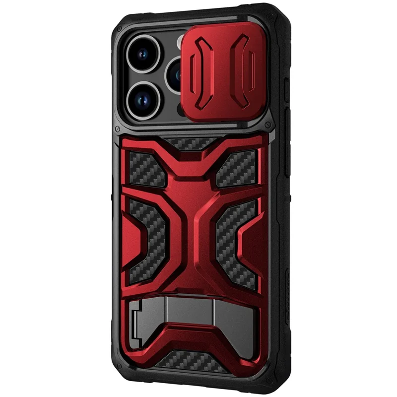 NILLKIN Phone Case Kickstand for iPhone 14 Pro Adventurer Pro TPU+PC Anti-fall Phone Cover with Slide Camera Cover Support Wireless Charging - Red