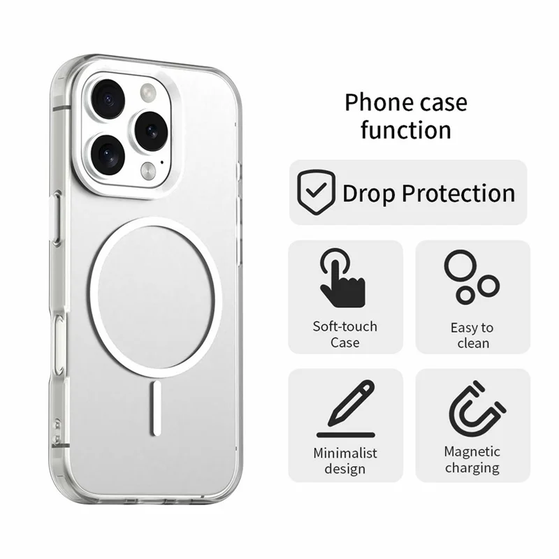 For iPhone 16 Pro Max Case Candy Color PC + TPU + PET Phone Cover Compatible with MagSafe - White