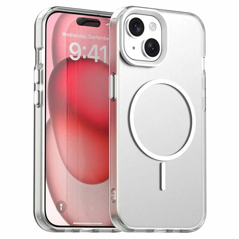 For iPhone 15 Case Candy Color PC + TPU + PET Phone Cover Compatible with MagSafe - White