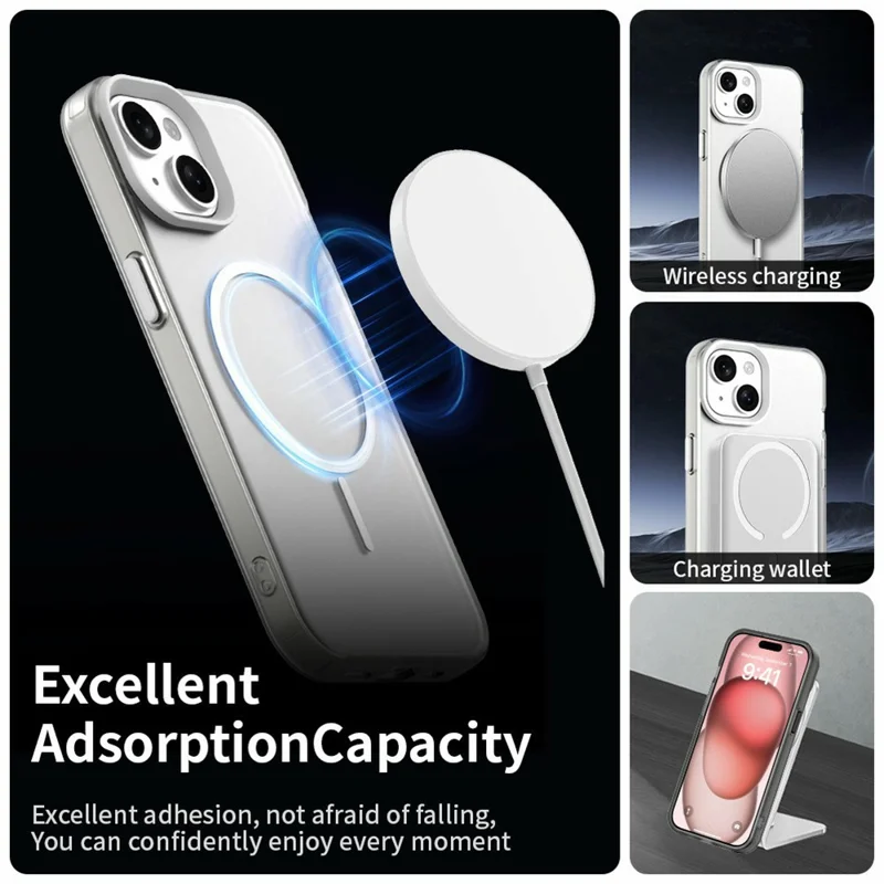 For iPhone 15 Case Candy Color PC + TPU + PET Phone Cover Compatible with MagSafe - White