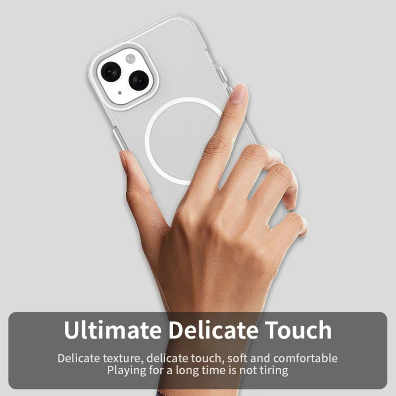 For iPhone 15 Case Candy Color PC + TPU + PET Phone Cover Compatible with MagSafe - White