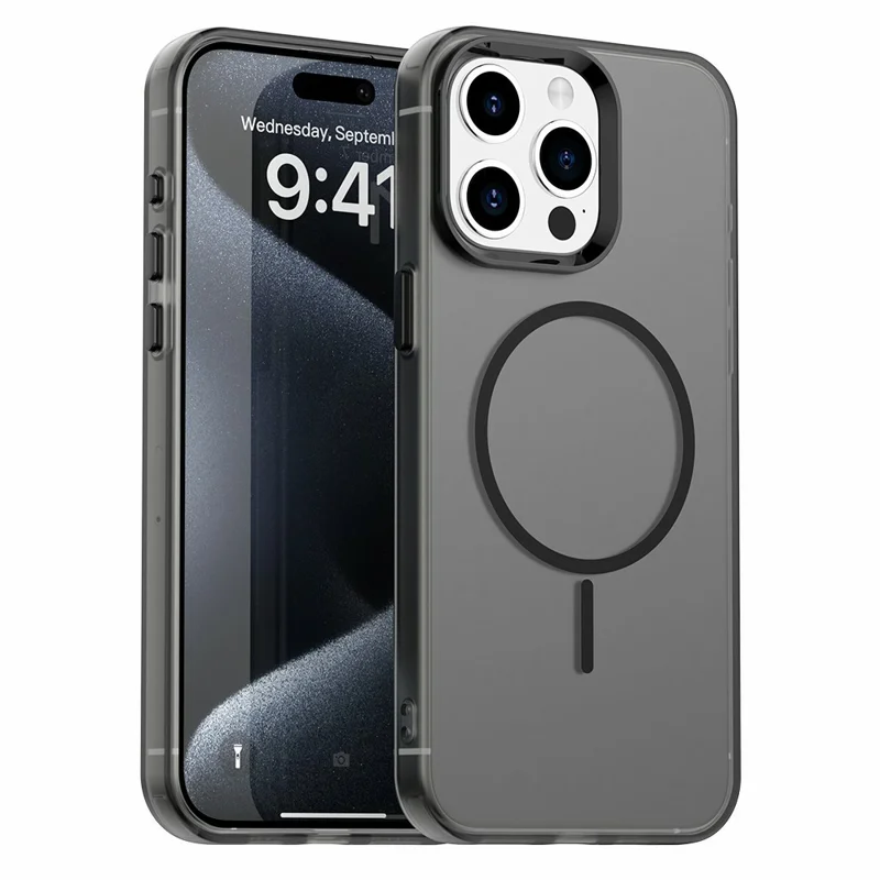 للهاتف iPhone 15 Pro غطاء واقي بألوان حلوى من مادة البولي كربونات + TPU + PET متوافق مع MagSafe - أسود