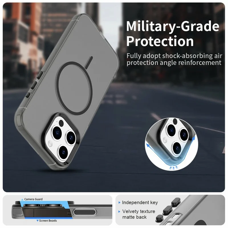 للهاتف iPhone 15 Pro غطاء واقي بألوان حلوى من مادة البولي كربونات + TPU + PET متوافق مع MagSafe - أسود