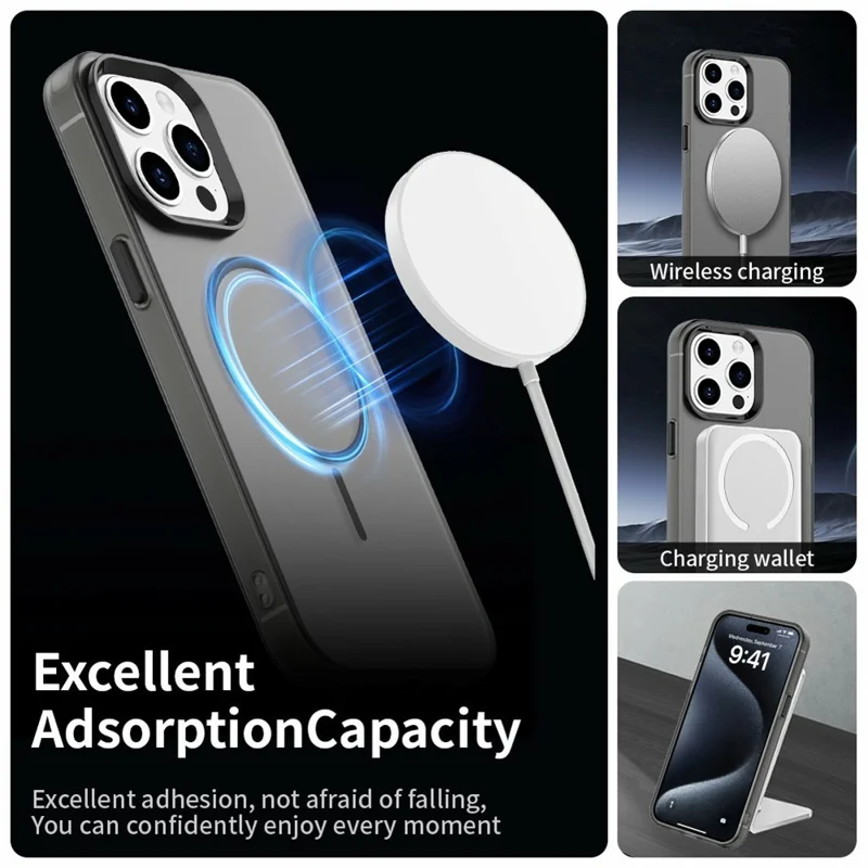 للهاتف iPhone 15 Pro غطاء واقي بألوان حلوى من مادة البولي كربونات + TPU + PET متوافق مع MagSafe - أسود