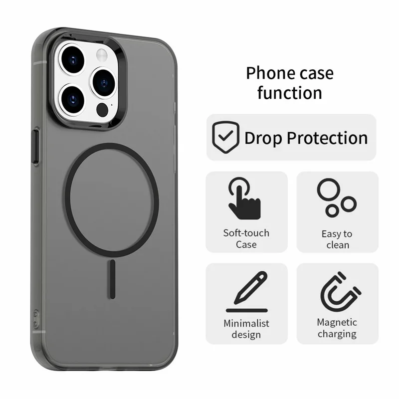 للهاتف iPhone 15 Pro غطاء واقي بألوان حلوى من مادة البولي كربونات + TPU + PET متوافق مع MagSafe - أسود