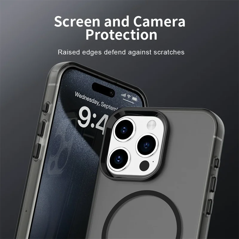 للهاتف iPhone 15 Pro غطاء واقي بألوان حلوى من مادة البولي كربونات + TPU + PET متوافق مع MagSafe - أسود
