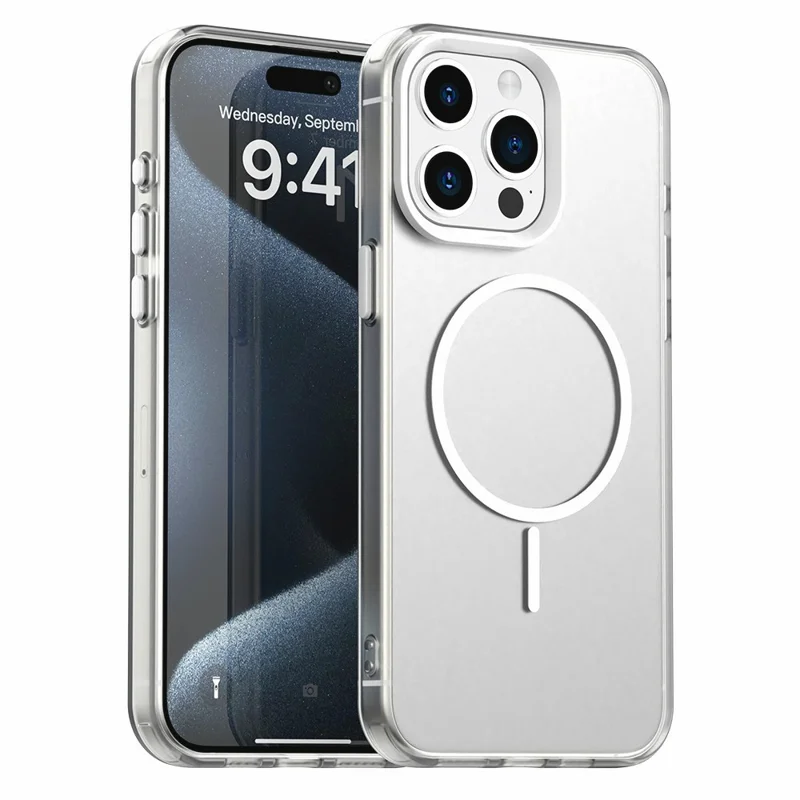 For iPhone 15 Pro Max Case Candy Color PC + TPU + PET Phone Cover Compatible with MagSafe - White