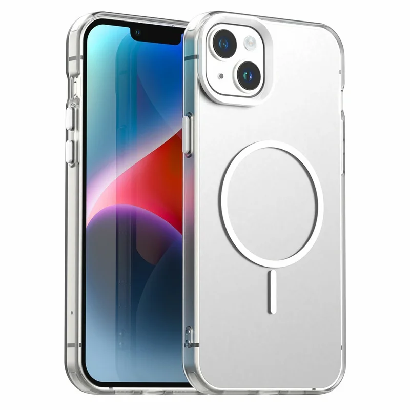 For iPhone 14 Case Candy Color PC + TPU + PET Phone Cover Compatible with MagSafe - White