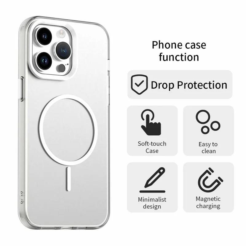 For iPhone 14 Pro Case Candy Color PC + TPU + PET Phone Cover Compatible with MagSafe - White