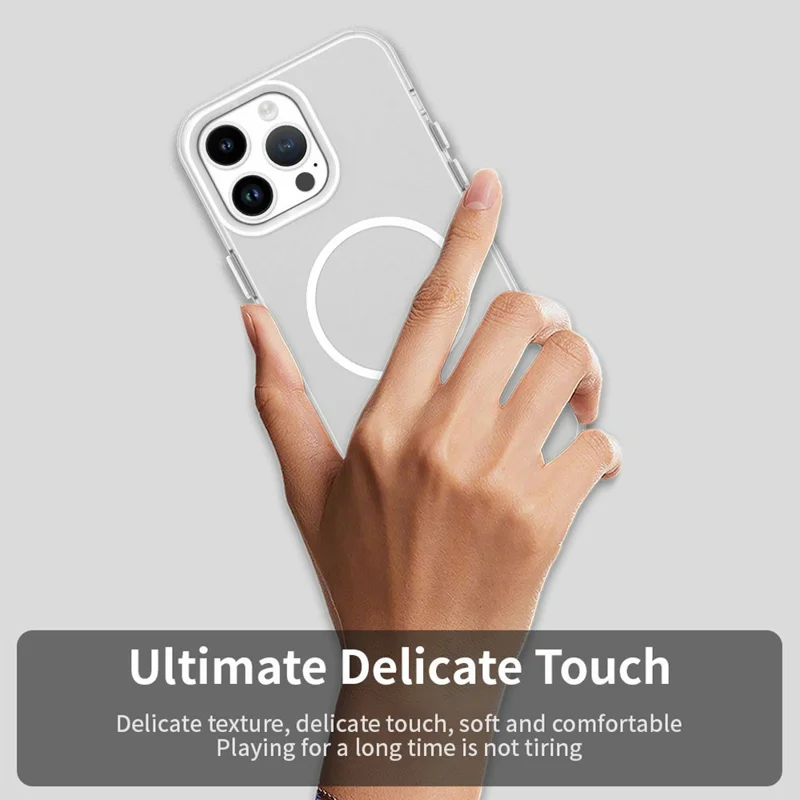 For iPhone 14 Pro Max Case Candy Color PC + TPU + PET Phone Cover Compatible with MagSafe - White