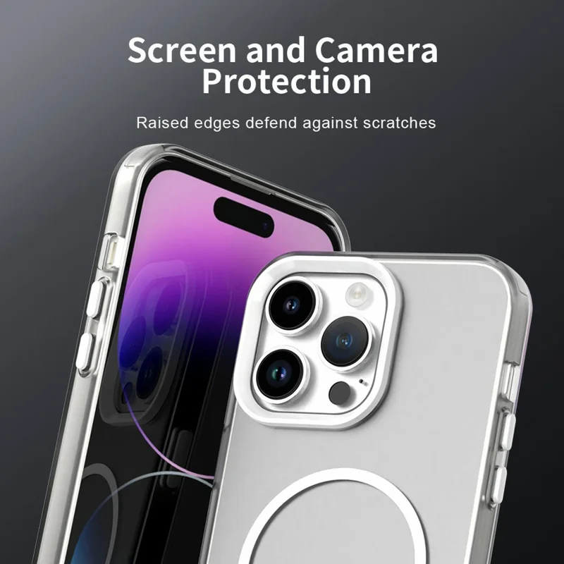 For iPhone 14 Pro Max Case Candy Color PC + TPU + PET Phone Cover Compatible with MagSafe - White