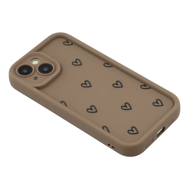 For iPhone 13 Phone Case Heart Pattern TPU Shockproof Protective Cover - Brown
