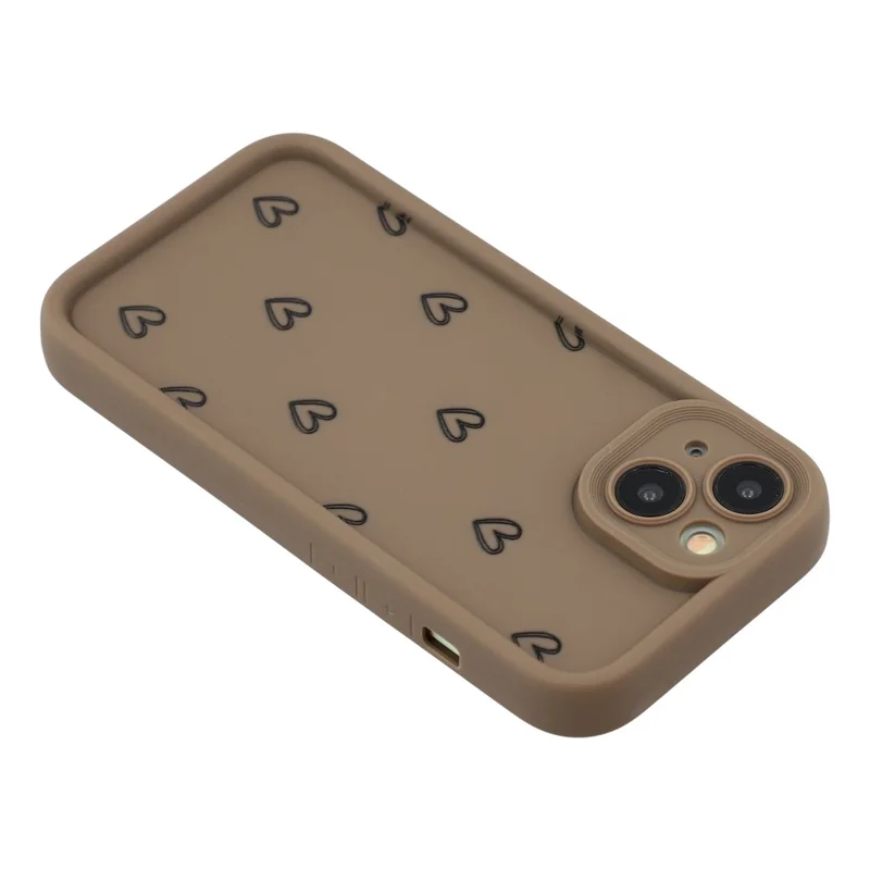 For iPhone 13 Phone Case Heart Pattern TPU Shockproof Protective Cover - Brown