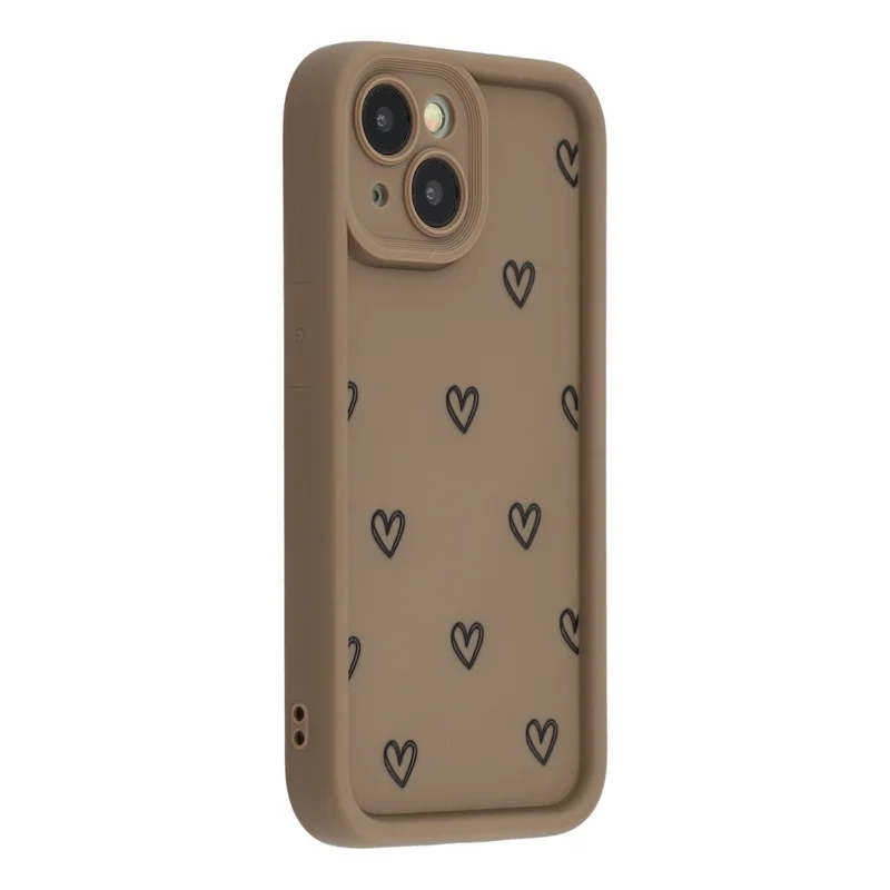For iPhone 14 Phone Case Heart Pattern TPU Shockproof Protective Cover - Brown