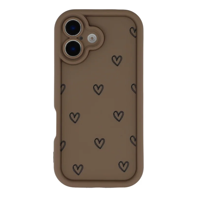 For iPhone 16 Plus Phone Case Heart Pattern TPU Shockproof Protective Cover - Brown