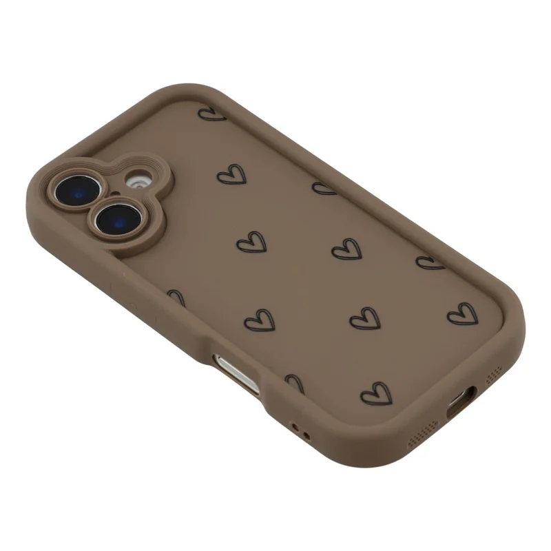 For iPhone 16 Plus Phone Case Heart Pattern TPU Shockproof Protective Cover - Brown