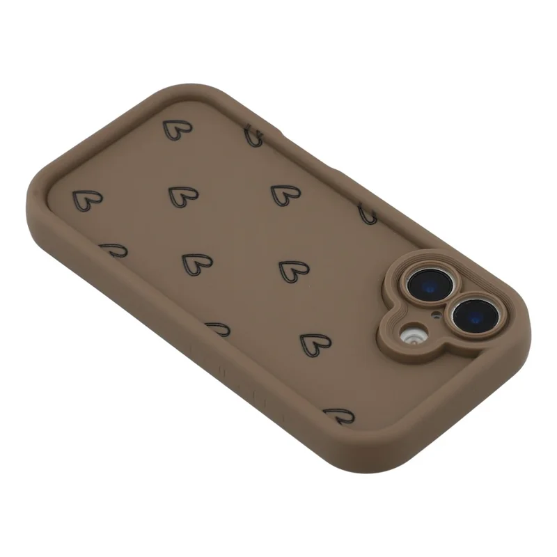 For iPhone 16 Plus Phone Case Heart Pattern TPU Shockproof Protective Cover - Brown