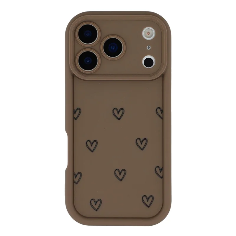 For iPhone 17 Pro Max Phone Case Heart Pattern TPU Shockproof Protective Cover - Brown