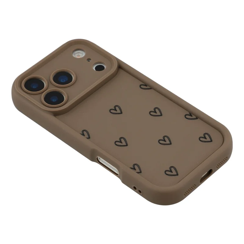 For iPhone 17 Pro Max Phone Case Heart Pattern TPU Shockproof Protective Cover - Brown