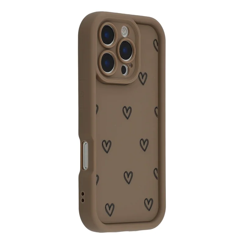 For iPhone 16 Pro hoesje met hartpatroon TPU stootvaste beschermhoes - Bruin