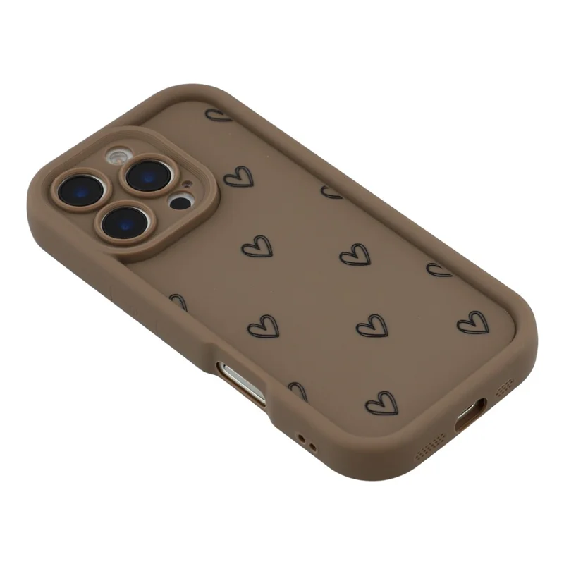 For iPhone 16 Pro hoesje met hartpatroon TPU stootvaste beschermhoes - Bruin