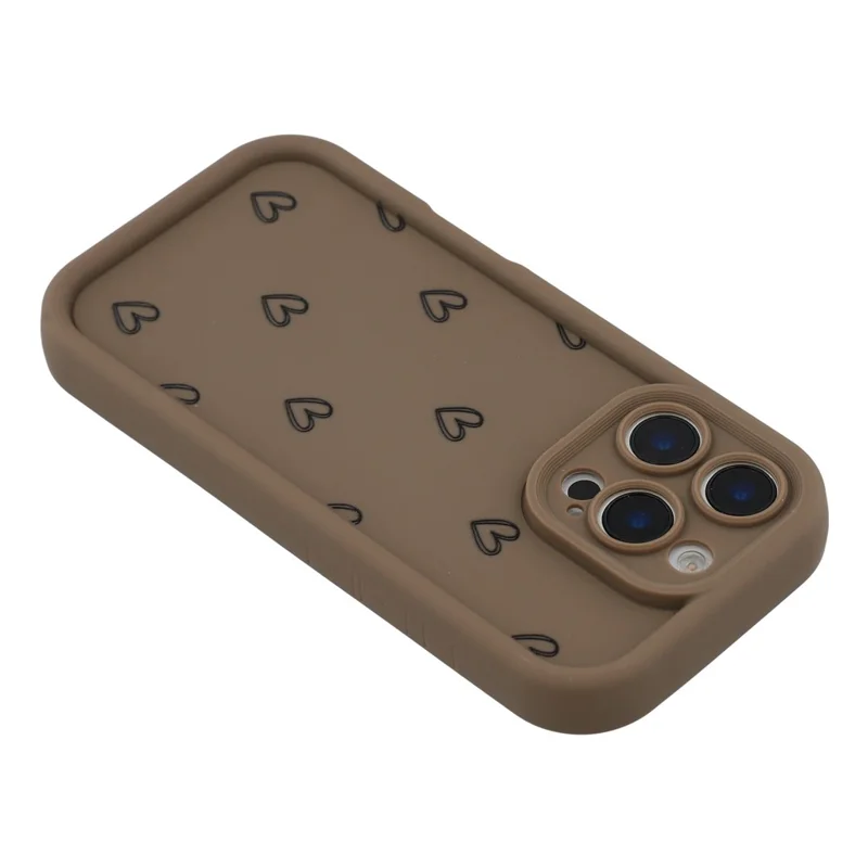 For iPhone 16 Pro Max Phone Case Heart Pattern TPU Shockproof Protective Cover - Brown