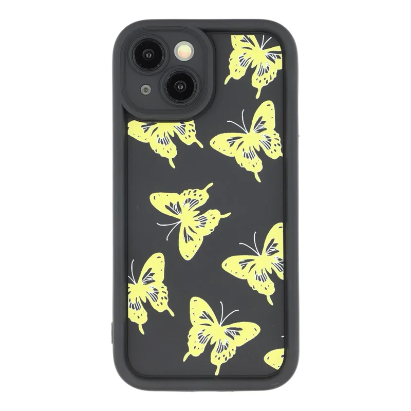 For iPhone 13 Case Butterfly Print TPU Shockproof Phone Back Cover - Yellow