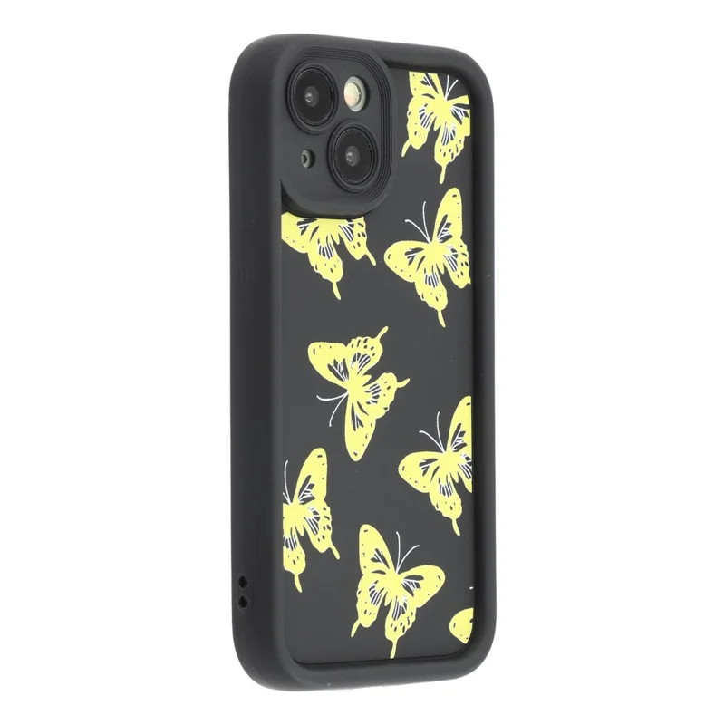 For iPhone 14 Plus Case Butterfly Print TPU Shockproof Phone Back Cover - Yellow