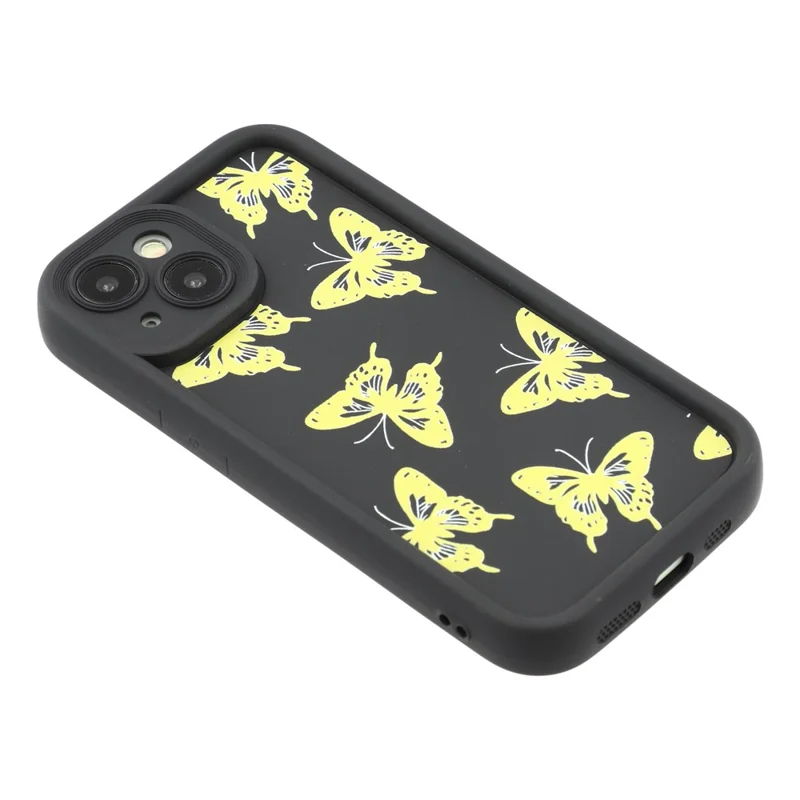 For iPhone 14 Plus Case Butterfly Print TPU Shockproof Phone Back Cover - Yellow