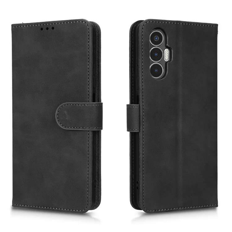 Cubierta Telefónica Para Tecno Pova 3 4G, Funda de Cuero de Cuero Para Sensación de Piel Completamente Envuelta Con la Característica de Cuero Con Stand - Negro