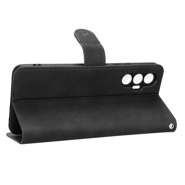 Cubierta Telefónica Para Tecno Pova 3 4G, Funda de Cuero de Cuero Para Sensación de Piel Completamente Envuelta Con la Característica de Cuero Con Stand - Negro