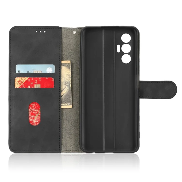 Cubierta Telefónica Para Tecno Pova 3 4G, Funda de Cuero de Cuero Para Sensación de Piel Completamente Envuelta Con la Característica de Cuero Con Stand - Negro