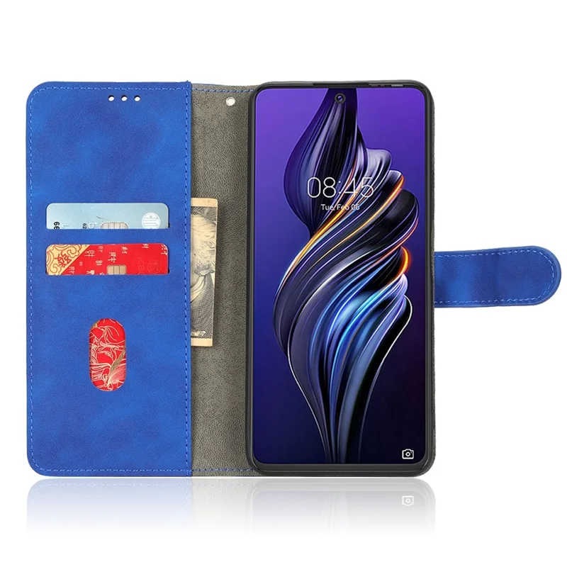 Phone Cover for TECNO Pova 3 4G, Fully Wrapped Skin-Touch Feeling PU Leather Wallet Case with Stand Feature - Blue
