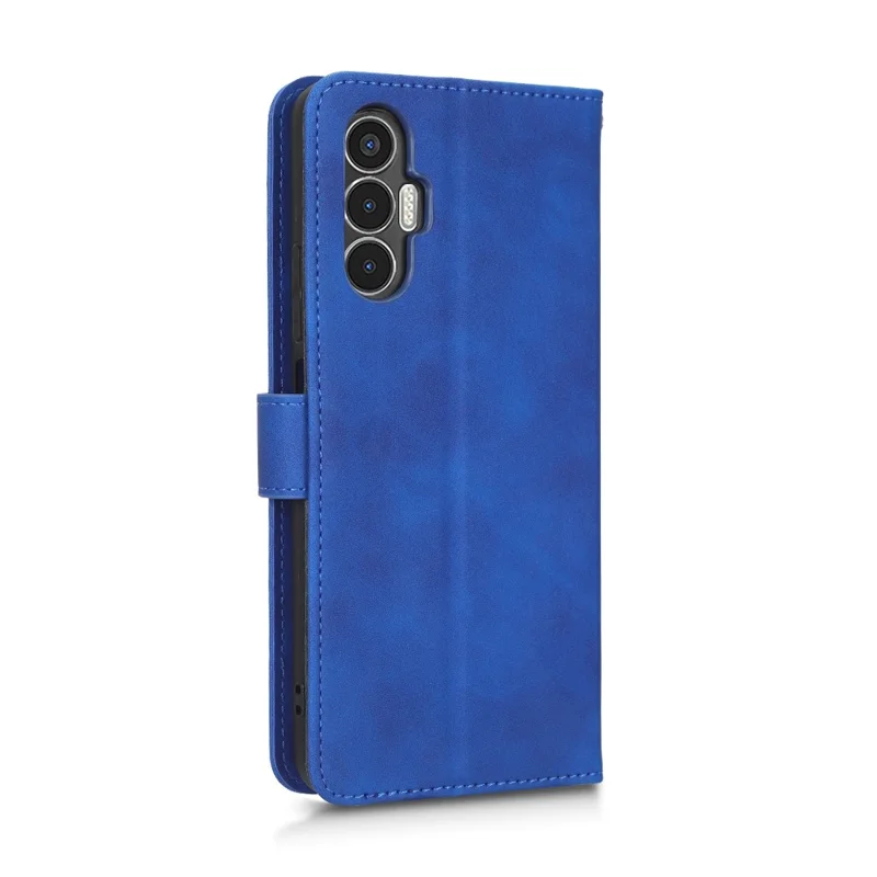 Phone Cover for TECNO Pova 3 4G, Fully Wrapped Skin-Touch Feeling PU Leather Wallet Case with Stand Feature - Blue