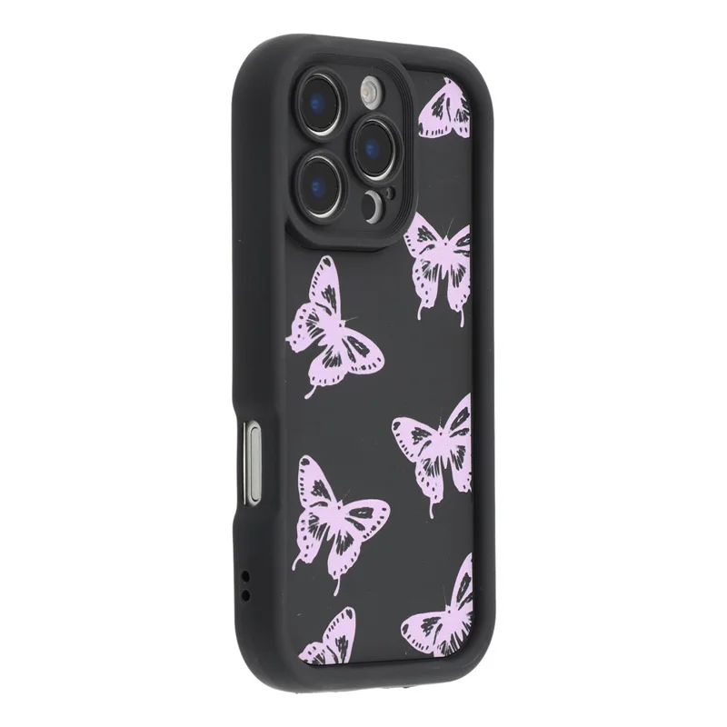 For iPhone 16 Pro Case Butterfly Print TPU Shockproof Phone Back Cover - Pink
