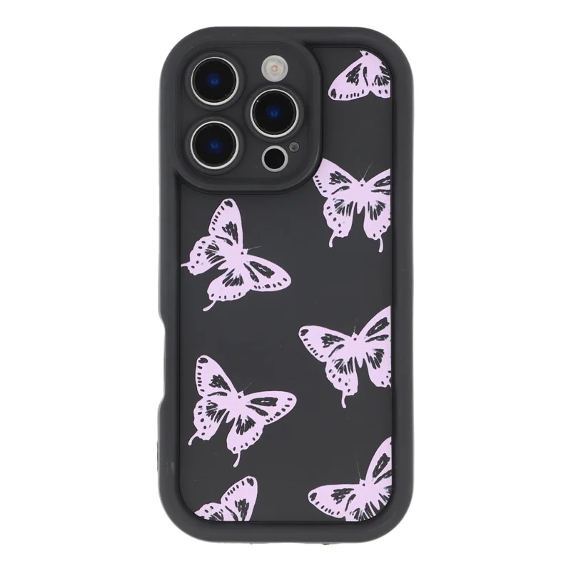 For iPhone 16 Pro Case Butterfly Print TPU Shockproof Phone Back Cover - Pink