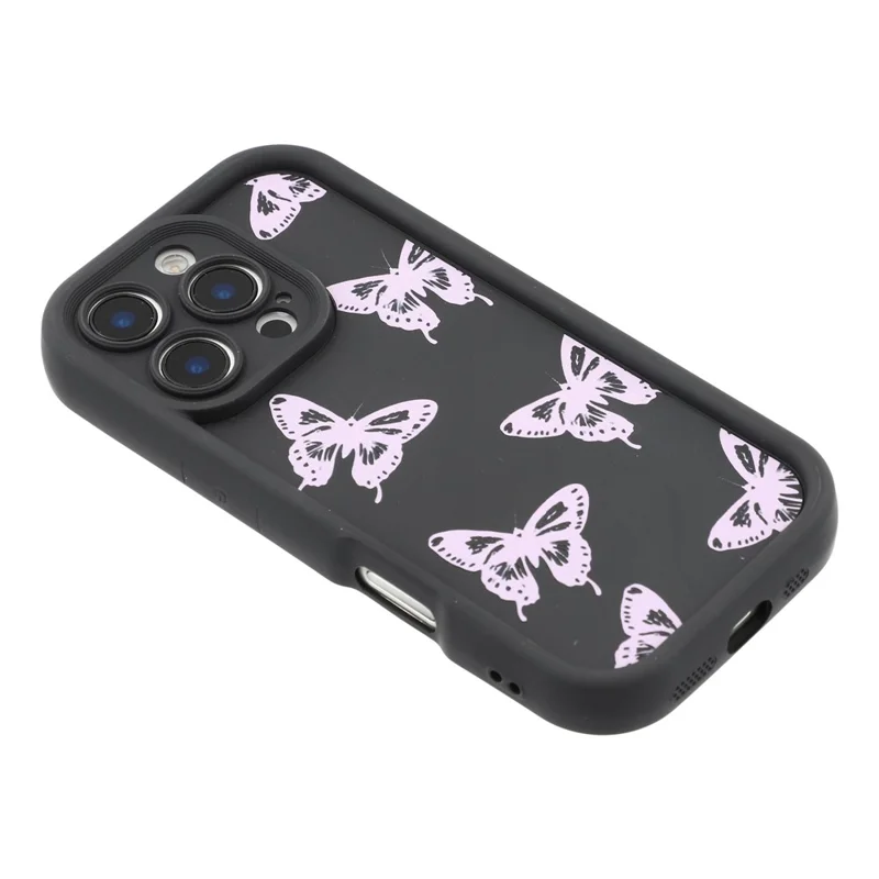 For iPhone 16 Pro Case Butterfly Print TPU Shockproof Phone Back Cover - Pink