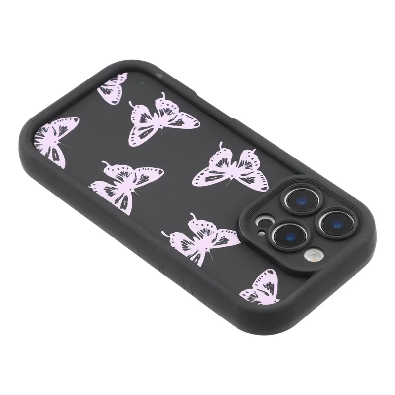 For iPhone 16 Pro Case Butterfly Print TPU Shockproof Phone Back Cover - Pink