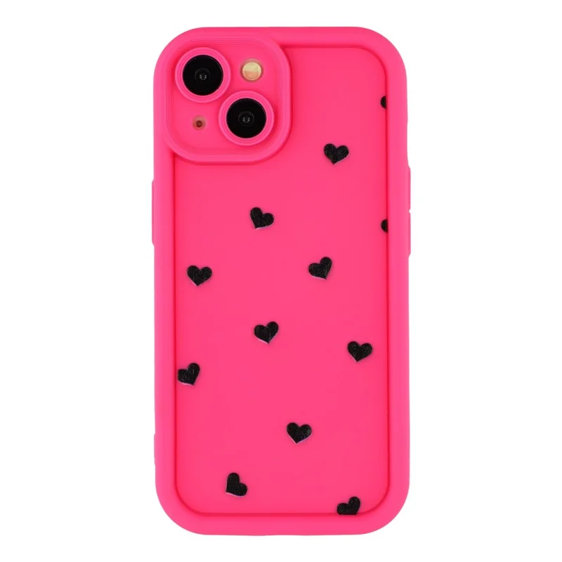 For iPhone 14 Plus Case Heart Pattern TPU Phone Cover with Stepped Edge - Rose